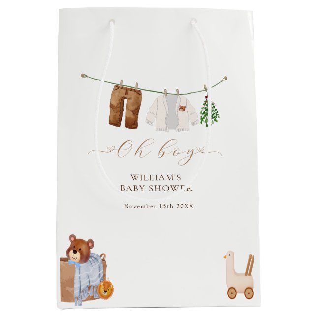 Minimal Boho Boy Clothes Kinderdusche Mittlere Geschenktüte (Vorderseite)