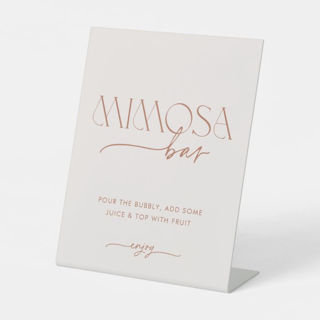 Minimal Boho Brautparty Mimosa Bar Sockelschild (Vorderseite)