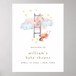 Minimal Boho Bunny Stars Babydusche Willkommen Poster