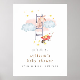 Minimal Boho Bunny Stars Babydusche Willkommen Poster