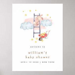 Minimal Boho Bunny Stars Babydusche Willkommen Poster