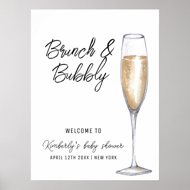 Minimal Boho Champagne Brunch Babydusche Willkomme Poster (Vorne)