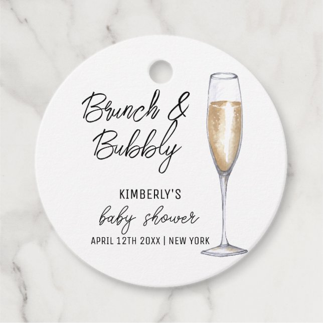 Minimal Boho Champagne Brunch Bubbly Baby Dusche Geschenkanhänger (Vorderseite)