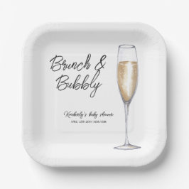 Minimal Boho Champagne Brunch Bubbly Baby Dusche Pappteller