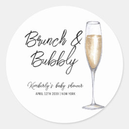Minimal Boho Champagne Brunch Bubbly Baby Dusche Runder Aufkleber