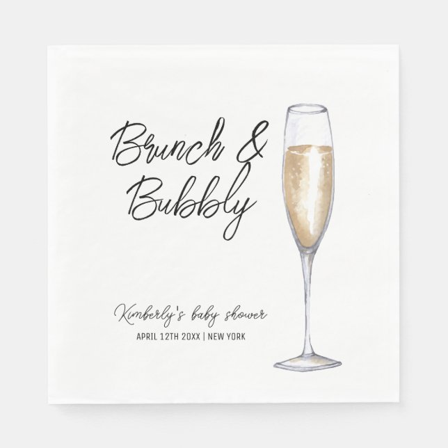 Minimal Boho Champagne Brunch Bubbly Baby Dusche Serviette (Vorderseite)
