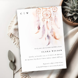 Minimal Boho Feather Dreamcatcher Baby Shower Einladung