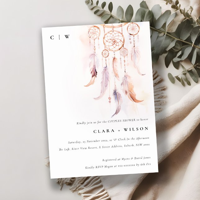 Minimal Boho Feather Dreamcatcher Paare Dusche Einladung (Von Creator hochgeladen)