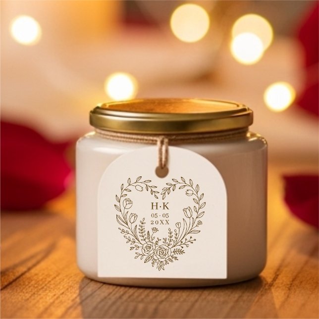 Minimal Boho Floral Heart-Shape Wedding Bouquet Gummistempel (Minimalist Stylish Boho Floral Heart-Shape Wedding Bouquet of Tulips, Roses, Branches.)