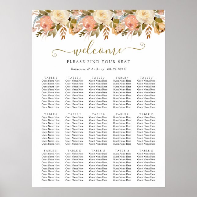 Minimal Boho Floral Wedding Chart Poster (Vorne)