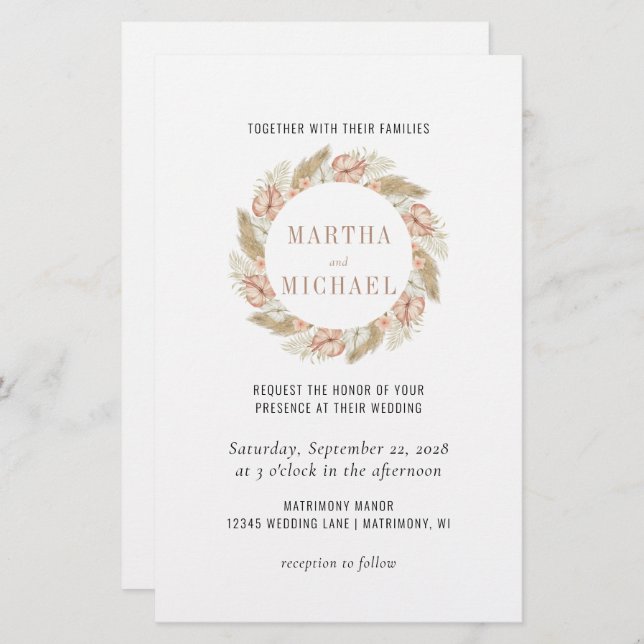 Minimal Boho Floral Wedding Einladung (Vorne/Hinten)