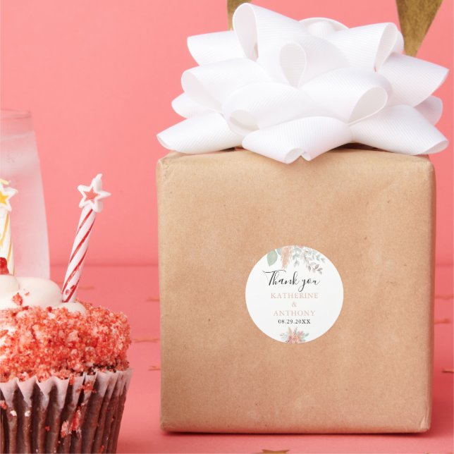 Minimal Boho Floral Wedding Runder Aufkleber (Party)