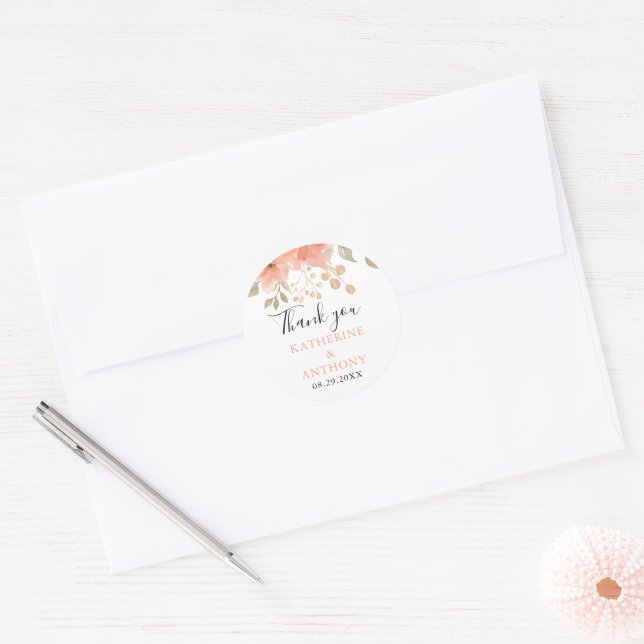Minimal Boho Floral Wedding Runder Aufkleber (Umschlag)