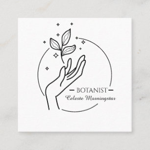 Minimal Boho Hand & Blätter Botanist Logo Quadratische Visitenkarte