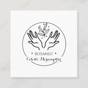 Minimal Boho Hand & Blätter Botanist Logo Square B Quadratische Visitenkarte