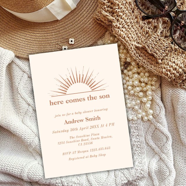 Minimal Boho kommt hier die Son Baby Dusche Einladung (Minimal Boho Here Comes The Son Baby Shower Invitation)
