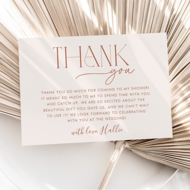 Minimal Boho Neutral Brautparty Danke Karte (Minimal Boho Bridal Shower Thank You Card)
