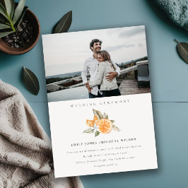 Minimal Boho Orange Foliage Foto Hochzeit Einladun Dankeskarte