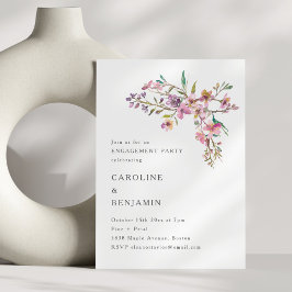 Minimal Boho Pink Wildflowers Engagement Party Einladung