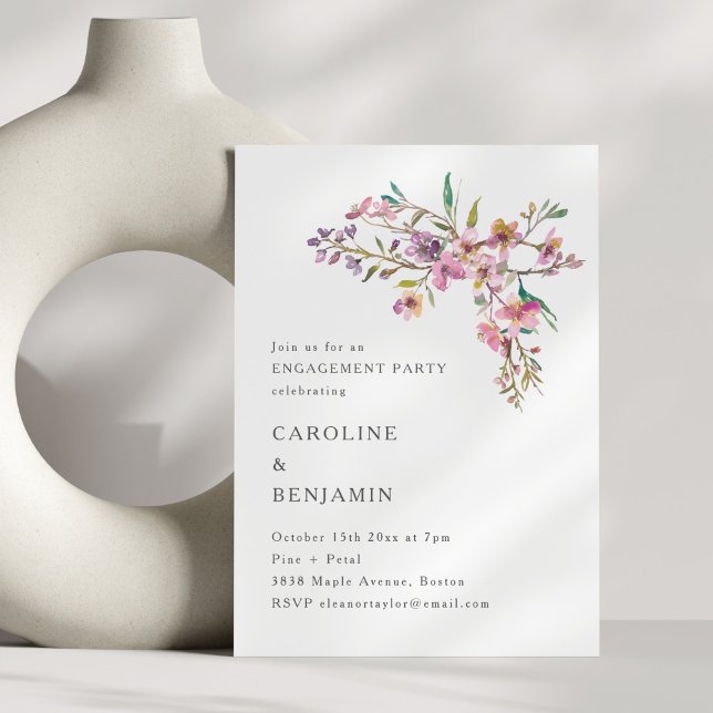 Minimal Boho Pink Wildflowers Engagement Party Einladung (Von Creator hochgeladen)
