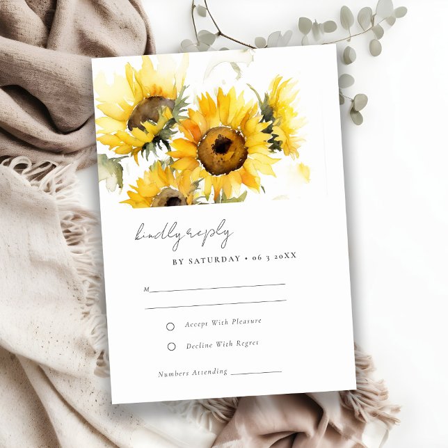 Minimal Boho Rustic Sonnenblume Wasserfarbenprägun RSVP Karte (Von Creator hochgeladen)