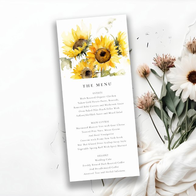 Minimal Boho Sunflower Rustic Wedding Menu Card Einladung (Von Creator hochgeladen)