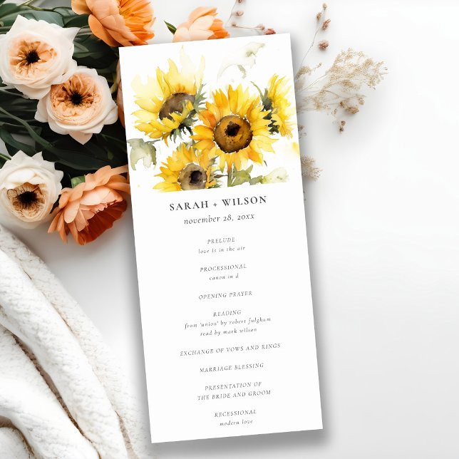 Minimal Boho Sunflower Rustic Wedding Programm (Von Creator hochgeladen)