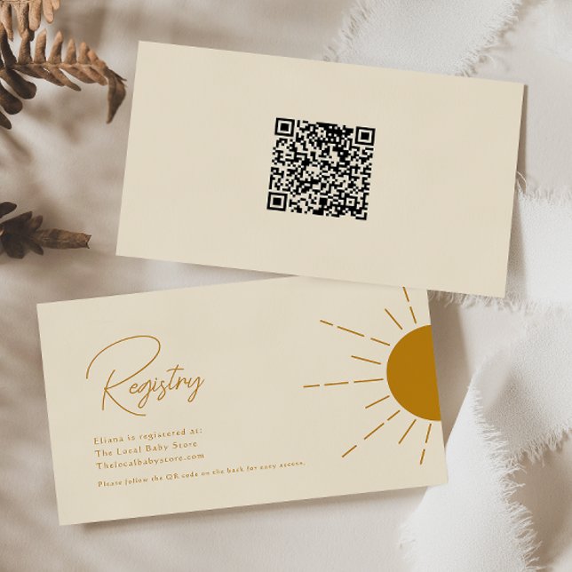Minimal Boho Sunshine Beige QR Code Baby Registry Begleitkarte (Von Creator hochgeladen)