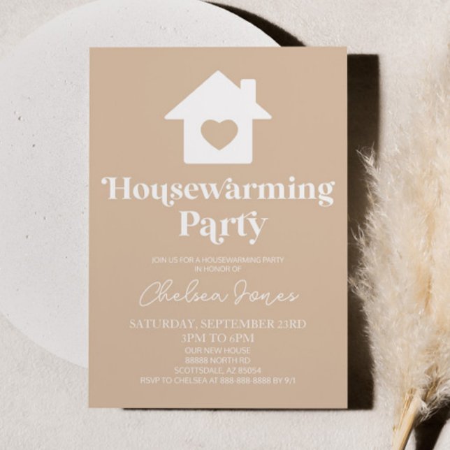 Minimal Boho Tan Beige Einfaches Housewarming Part Einladung (Von Creator hochgeladen)