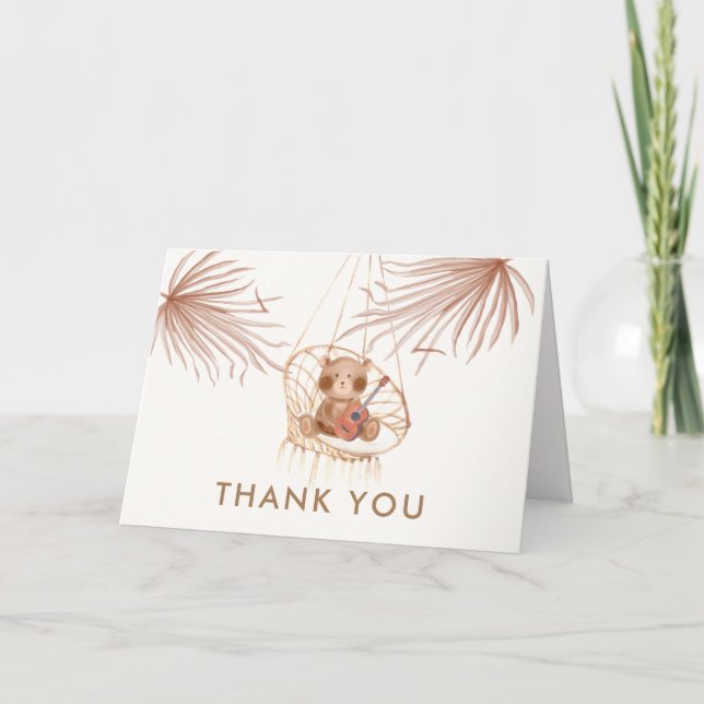 Minimal Boho Teddy Bear Beach Baby Dusche Dankeskarte (Vorderseite)