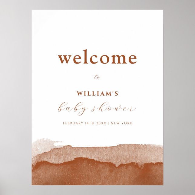 Minimal Boho Terracotta Ombre Babydusche Willkomme Poster (Vorne)