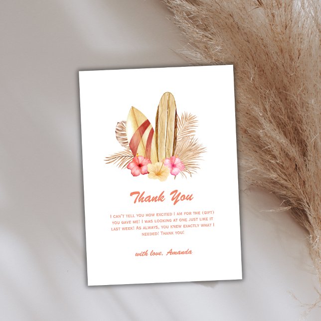 Minimal Boho Tropical Blume SurfIng Babydusche Dankeskarte (Minimal Boho Tropical Flower SurfIng Baby Shower Thank You Card)