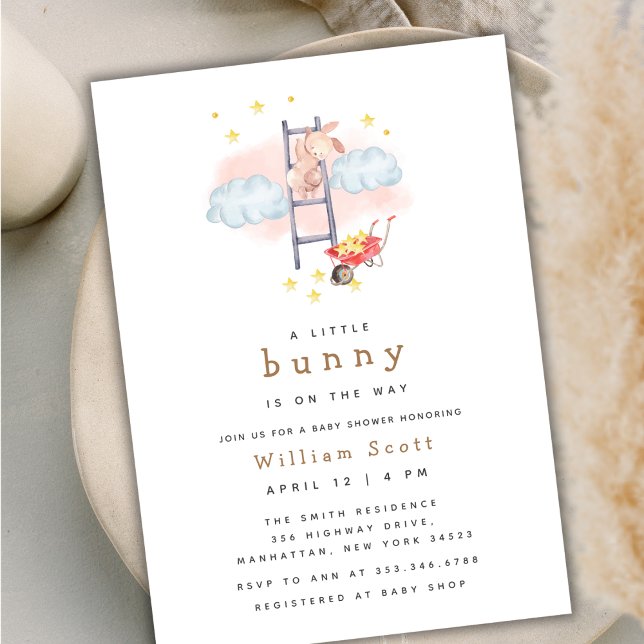 Minimal Boho Watercolor Bunny Stars Babydusche Einladung (Minimal Boho Watercolor Bunny Stars Baby Shower Invitation)
