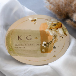 Minimal-Boho-Wildblumen | Hochzeitsmonogramm Runder Aufkleber