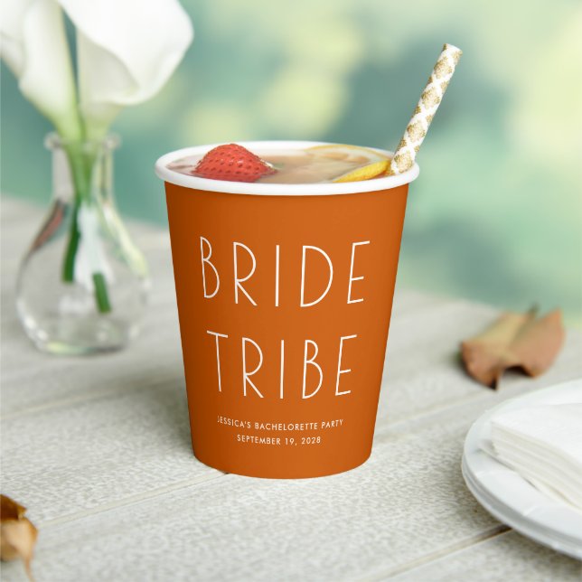 Minimal Bold Burnt Orange Bride Tribe Bachelorette Pappbecher (In Situ)