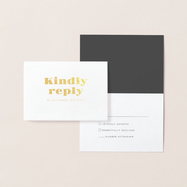 Minimal Bold Gold Typografy Wedding RSVP Folienkarte (Anzeige)