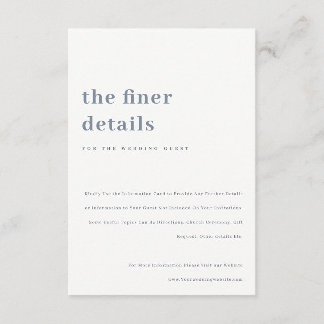Minimal Bold Gray Blue Typografy Wedding Details Begleitkarte (Vorderseite)