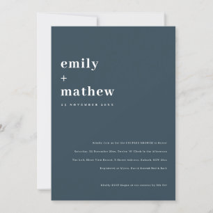 Minimal Bold Navy Blue Typografy Couples Dusche Einladung
