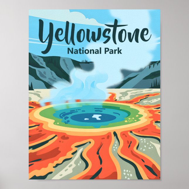 Minimal Bold Retro Yellowstone Rainbow Hot Spring Poster (Vorne)