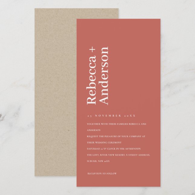 MINIMAL BOLD TOMATO RED TYPOGRAPHY WEDING EINLADUN DANKESKARTE (Vorne/Hinten)