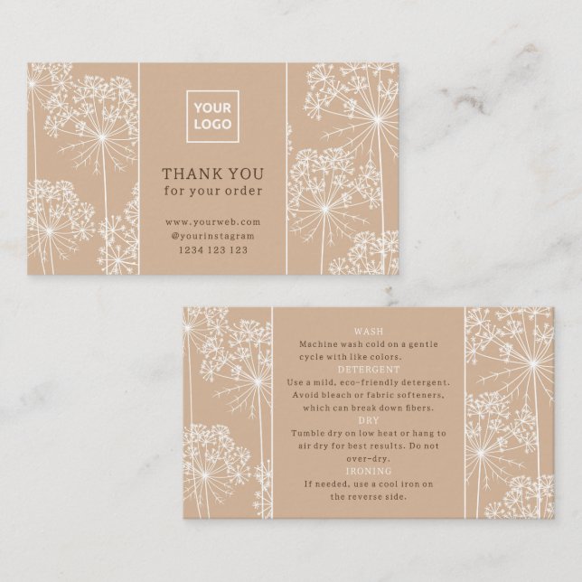 Minimal Botanical Care Instructions Card  Visitenkarte (Vorne/Hinten)