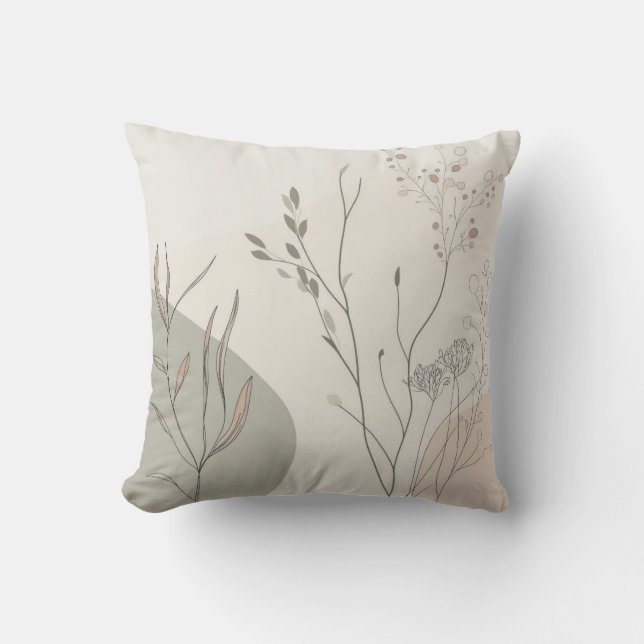 Minimal Botanical Decor – Abstract Wildflower Line Kissen (Vorderseite)