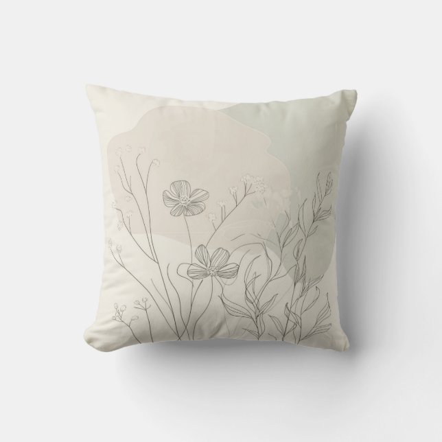 Minimal Botanical Decor – Abstract Wildflower Line Kissen (Vorderseite)