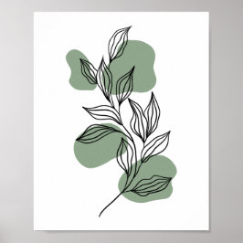 Minimal Botanical Line Art Leaves with Sage Green  Poster