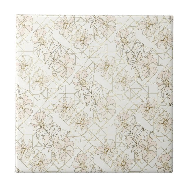 Minimal Botanical Line Art Pattern (2) Fliese (Vorderseite)