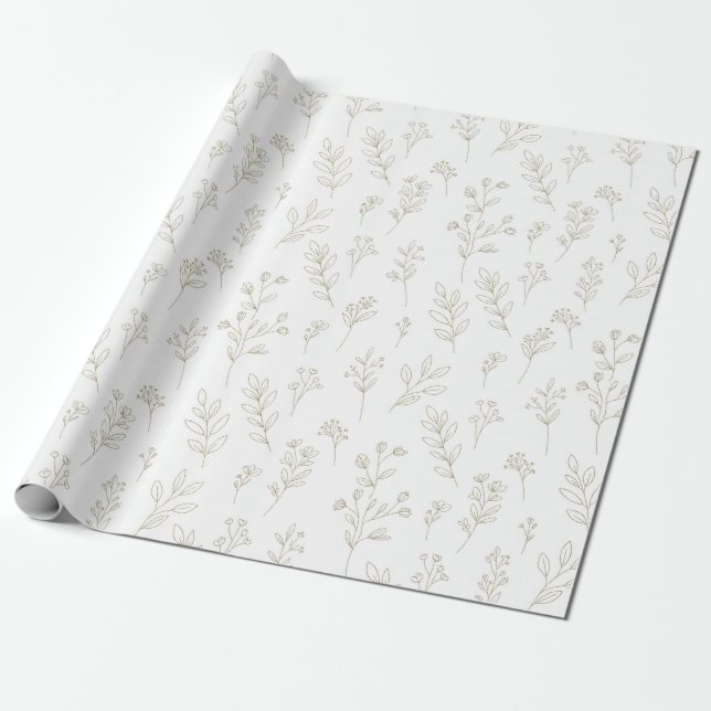 Minimal Botanical Line Art Pattern (9) Geschenkpapier (Ungerollt)