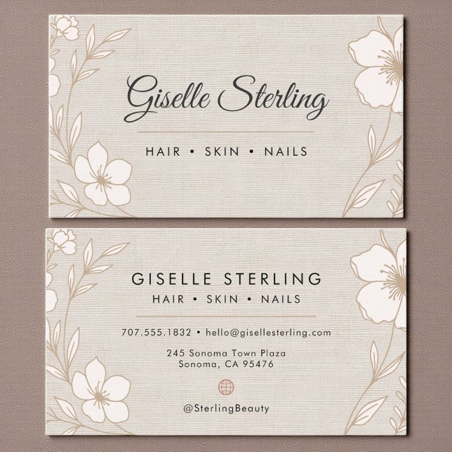 Minimal Botanical Linen Name Typography Visitenkarte (Von Creator hochgeladen)