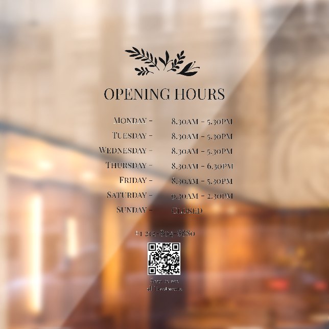 Minimal Botanical Logo Opening Hours QR Code Fensteraufkleber (Blatt 2)