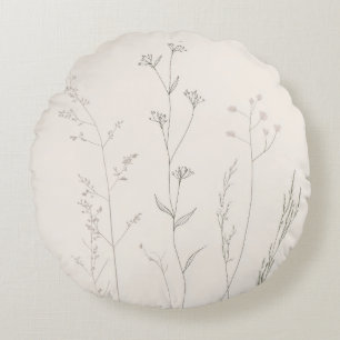 Minimal Botanical Pillow – Soft Spring Wildflower  Rundes Kissen