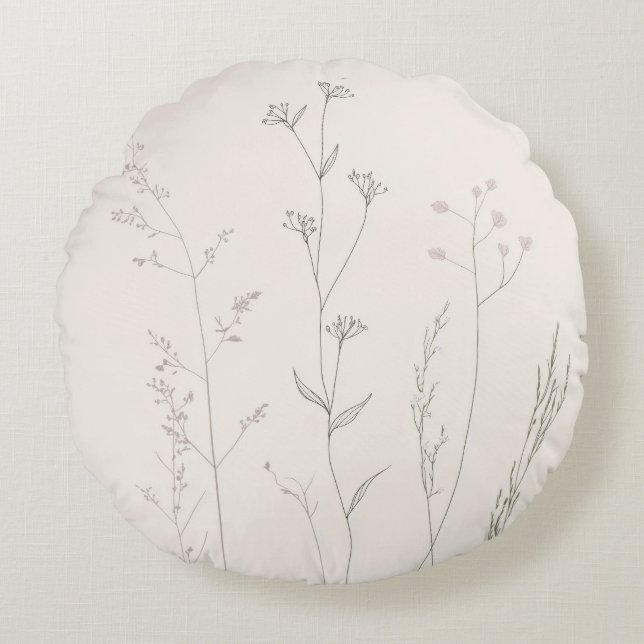 Minimal Botanical Pillow – Soft Spring Wildflower  Rundes Kissen (Vorderseite)